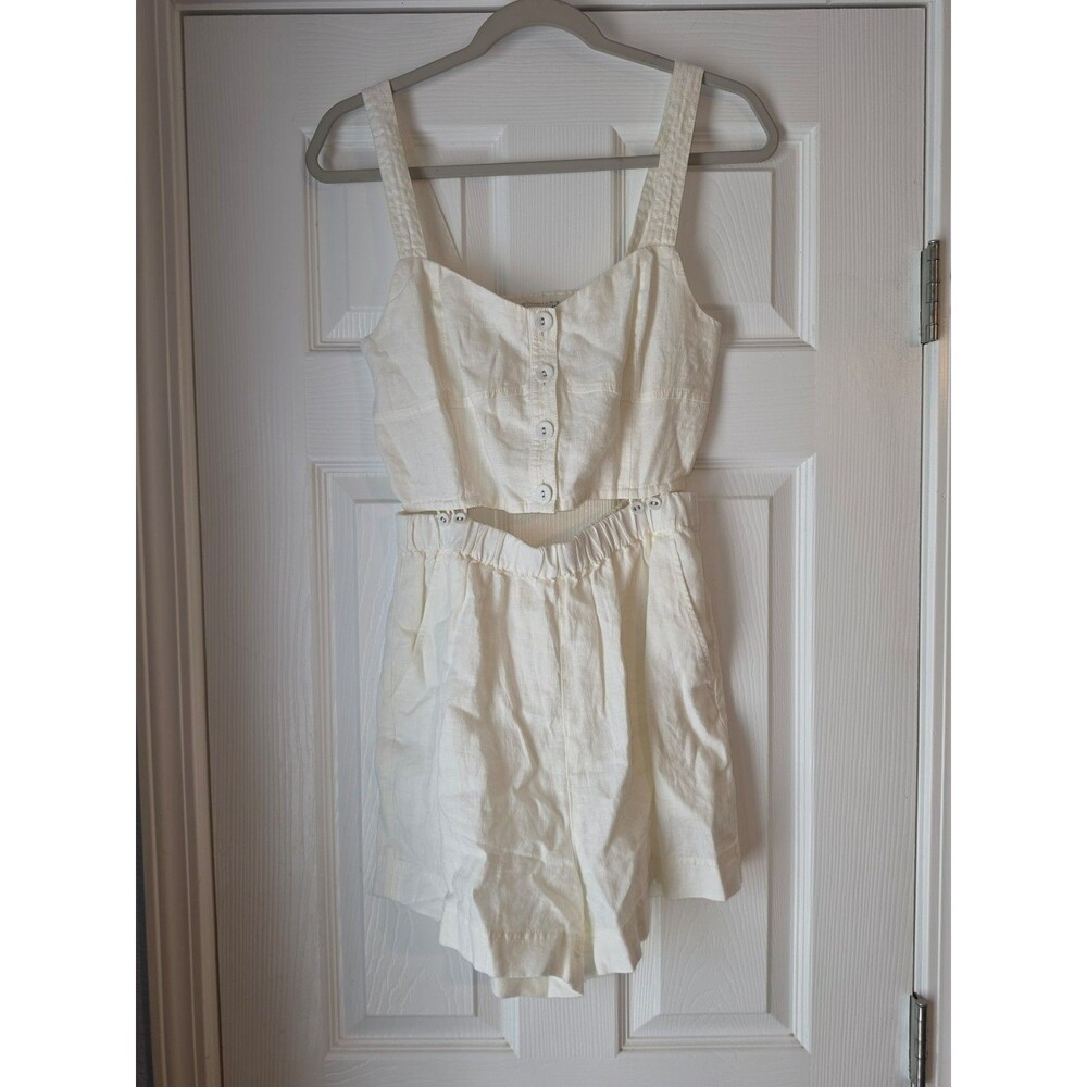 Madewell 100% Linen Modular Sleeveless Romper in Lighthouse Size 6